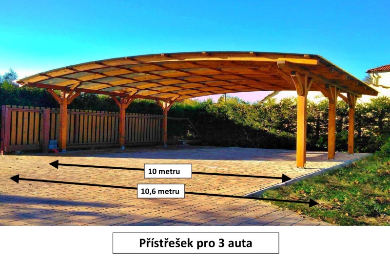 Přístřešek na 3 auta šíře 10,6 m